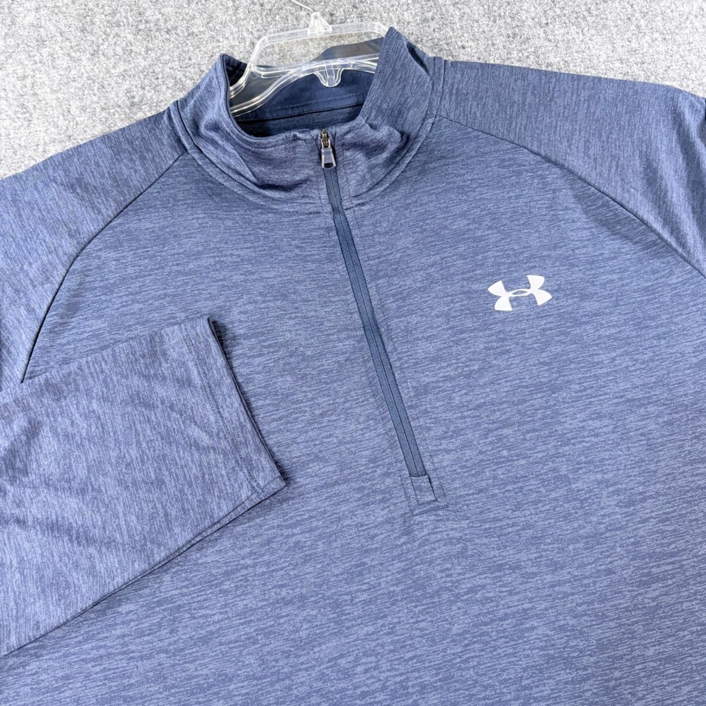 Under Armour Mens XXL Navy Blue Heathered Quarter Zip Pullover Loose Fit Top